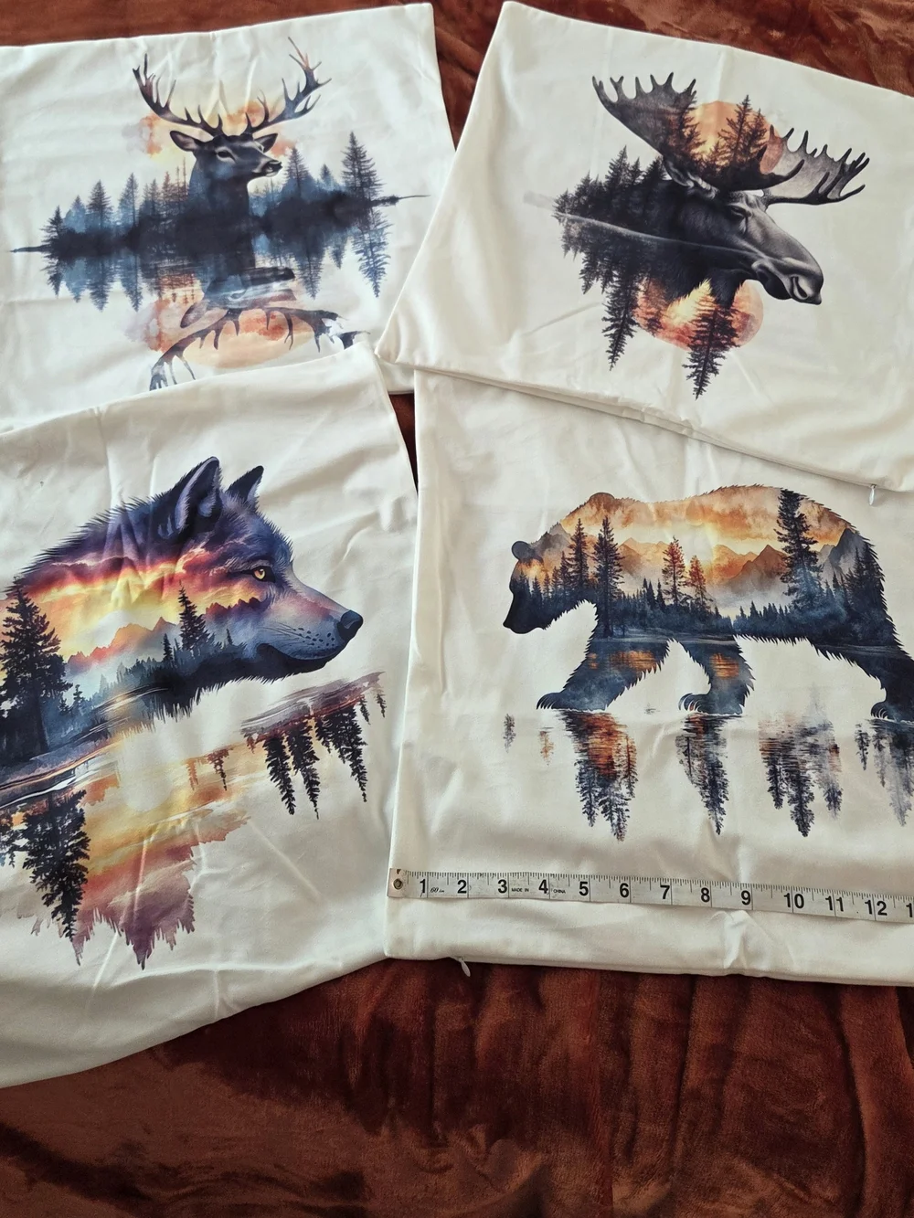 Nature Animal Double-Exposure Pillow Covers Set - Wolf, Bear, Moose, Deer